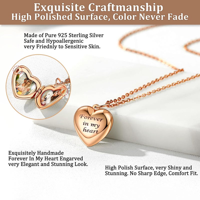 Bestyle Sterling Silver Heart Locket Necklace for Women, Dainty Cute Small Heart Locket Pendant in Gold/Rose Gold/Silver, Love Statement Jewelry Gift for Mother Wife - Image 4